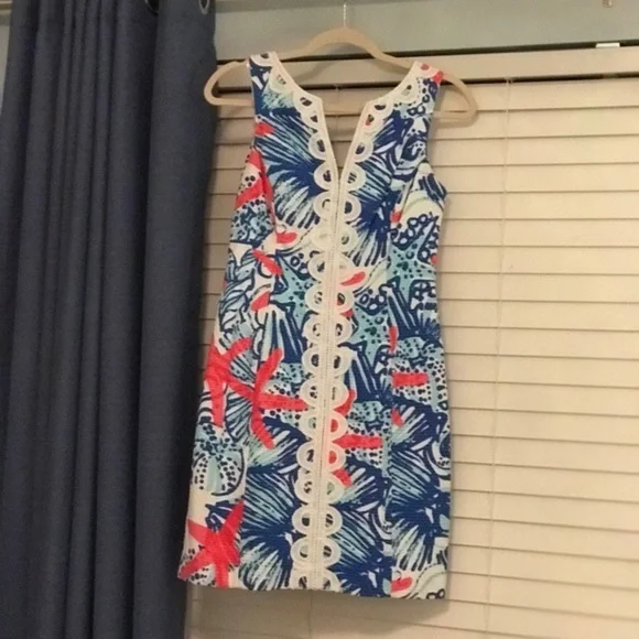 Lilly Pulitzer Size 0 She Shells Janice Shift Dress w/Lace Excellent Condition - Picture 10 of 16
